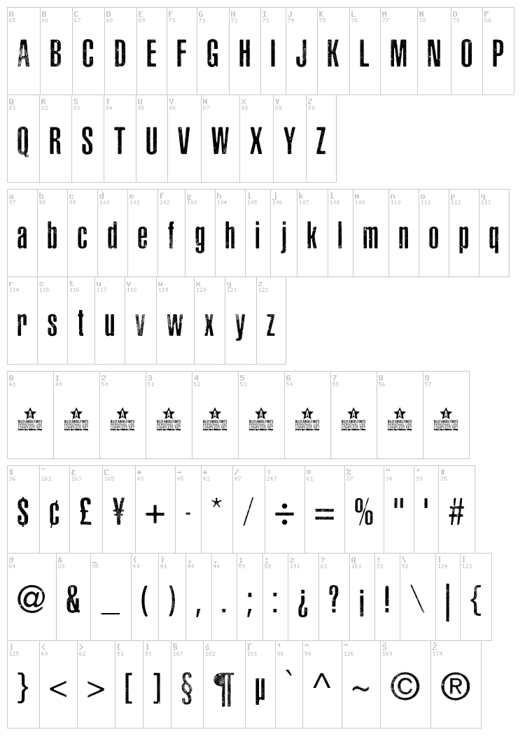 Asphaltic Scratch Rounded font map